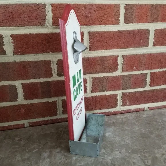 'Man Cave Refreshment Center' Bottle Opener/Cap Catcher Wall Sign Panel - Picture 5 of 12